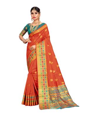 Rust Woven Cotton Silk Saree With Blouse 1