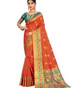 Rust Woven Cotton Silk Saree With Blouse