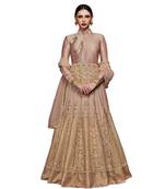 Beige Embroidered Art Silk Semi Stitched Salwar With Dupatta