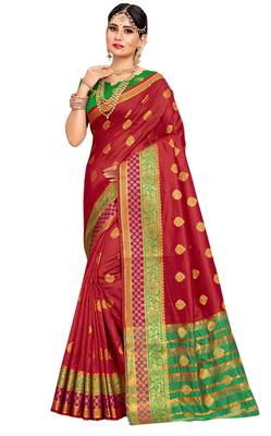 Maroon Woven Cotton Silk Saree With Blouse 1