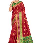Maroon Woven Cotton Silk Saree With Blouse