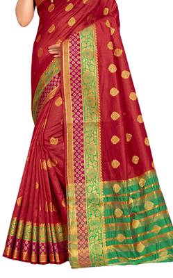 Maroon Woven Cotton Silk Saree With Blouse 2