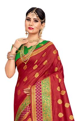 Maroon Woven Cotton Silk Saree With Blouse 3