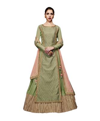 Green Embroidered Georgette Semi Stitched Salwar With Dupatta 1