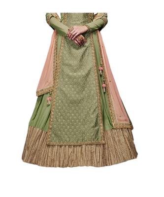 Green Embroidered Georgette Semi Stitched Salwar With Dupatta 2