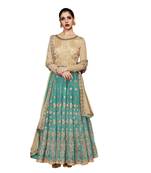 Blue Embroidered Art Silk Semi Stitched Salwar With Dupatta