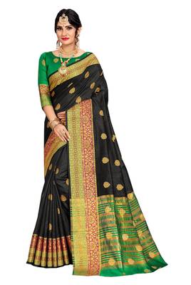 Black Woven Cotton Silk Saree With Blouse 1