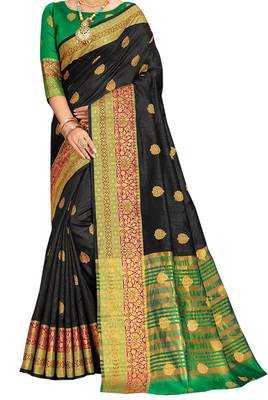 Black Woven Cotton Silk Saree With Blouse 2