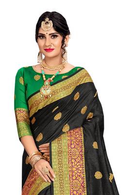 Black Woven Cotton Silk Saree With Blouse 3