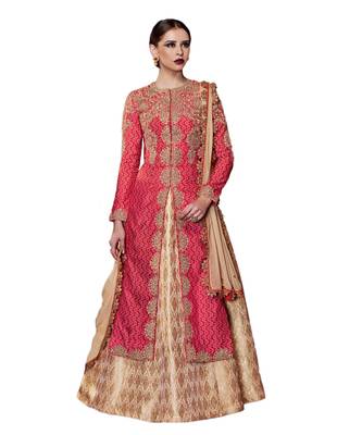 Pink Embroidered Art Silk Semi Stitched Salwar With Dupatta 1