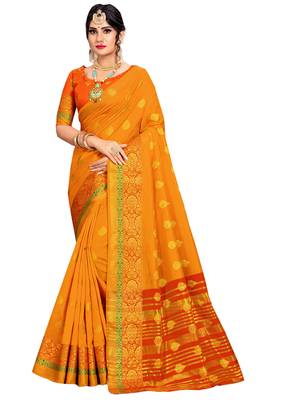 Orange Woven Cotton Silk Saree With Blouse 1