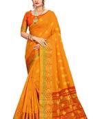 Orange Woven Cotton Silk Saree With Blouse