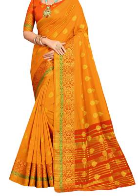 Orange Woven Cotton Silk Saree With Blouse 2