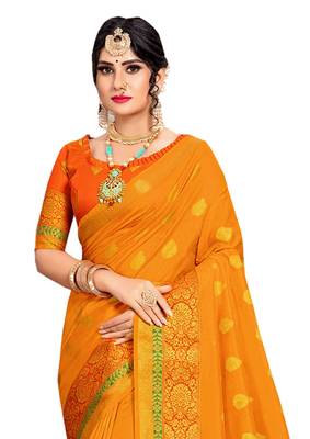Orange Woven Cotton Silk Saree With Blouse 3