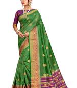 Green Woven Cotton Silk Saree With Blouse