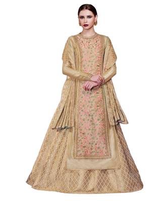 Beige Embroidered Art Silk Semi Stitched Salwar With Dupatta 1
