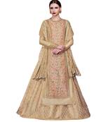 Beige Embroidered Art Silk Semi Stitched Salwar With Dupatta