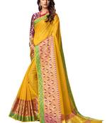 Yellow Woven Cotton Silk Saree With Blouse