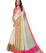 White Woven Cotton Silk Saree With Blouse