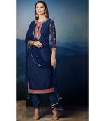 Blue Embroidered Georgette Semi Stitched Salwar With Dupatta
