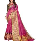 Pink Woven Cotton Silk Saree With Blouse