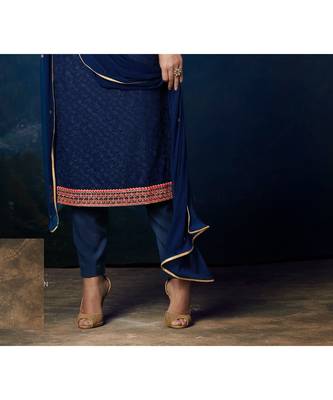 Blue Embroidered Georgette Semi Stitched Salwar With Dupatta 3