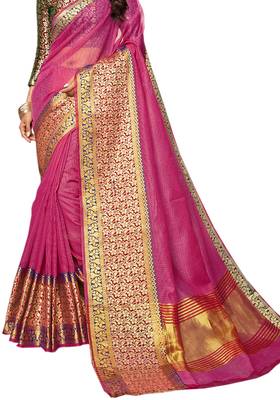 Pink Woven Cotton Silk Saree With Blouse 2