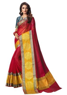 Red Woven Cotton Silk Saree With Blouse 1