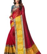Red Woven Cotton Silk Saree With Blouse