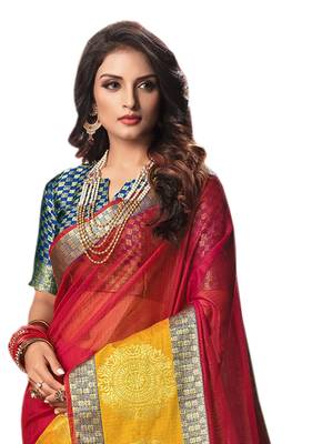 Red Woven Cotton Silk Saree With Blouse 3