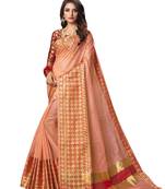 Peach Woven Cotton Silk Saree With Blouse