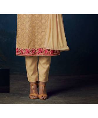 Cream Embroidered Georgette Semi Stitched Salwar With Dupatta 3