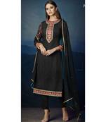 Black Embroidered Georgette Semi Stitched Salwar With Dupatta