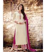 Cream Embroidered Georgette Semi Stitched Salwar With Dupatta