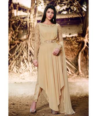 Beige Embroidered Georgette Semi Stitched Salwar With Dupatta 1