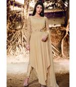 Beige Embroidered Georgette Semi Stitched Salwar With Dupatta