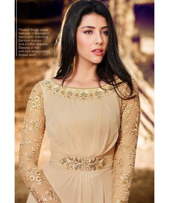Beige Embroidered Georgette Semi Stitched Salwar With Dupatta 2