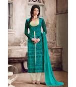Green Embroidered Satin Semi Stitched Salwar With Dupatta