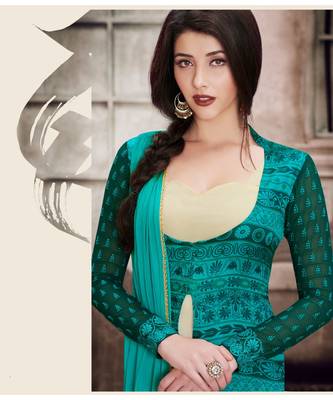 Green Embroidered Satin Semi Stitched Salwar With Dupatta 2