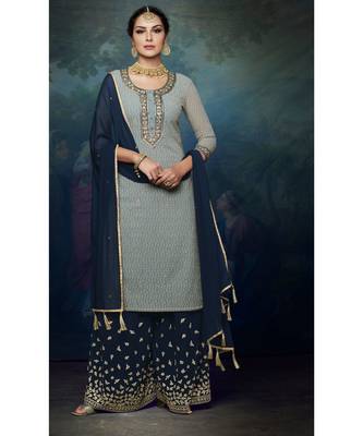 Grey Embroidered Georgette Semi Stitched Salwar With Dupatta 1