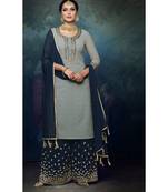 Grey Embroidered Georgette Semi Stitched Salwar With Dupatta