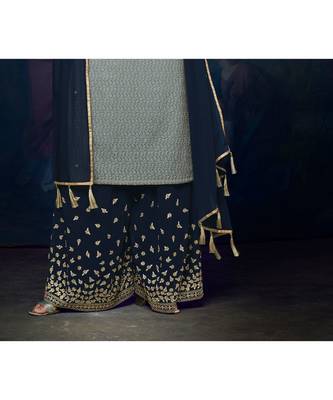 Grey Embroidered Georgette Semi Stitched Salwar With Dupatta 3