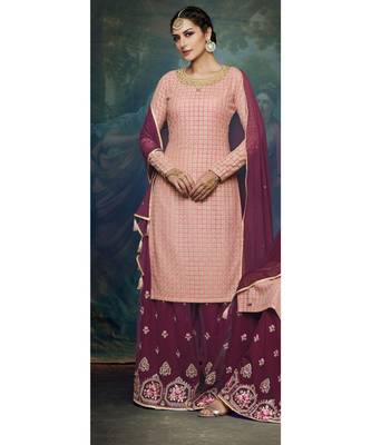 Pink Embroidered Georgette Semi Stitched Salwar With Dupatta 1