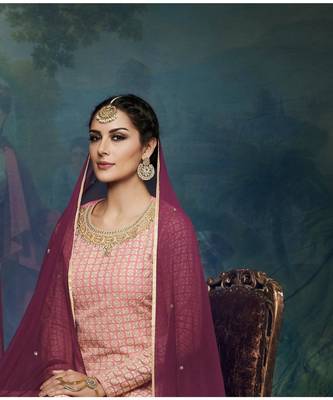 Pink Embroidered Georgette Semi Stitched Salwar With Dupatta 2