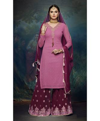 Magenta Embroidered Georgette Semi Stitched Salwar With Dupatta 1