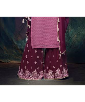 Magenta Embroidered Georgette Semi Stitched Salwar With Dupatta 3