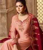 Partywear Designer Embroidery Light Salmon Satin Georgette Salwar Suit