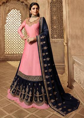 Partywear Designer Embroidery Light Pink Satin Salwar Suit 1