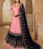 Partywear Designer Embroidery Light Pink Satin Salwar Suit