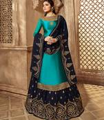 Partywear Designer Embroidery Sky Blue  Satin Georgette Salwar Suit